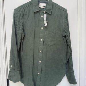 J. Crew Olive Button Down Double Gauze Shirt